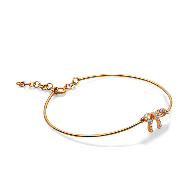 18k Gold Diamond Ribbon Bow Bangle - Genevieve Collection