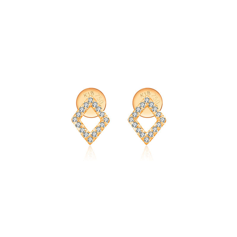 18k Gold Hollow Diamond Shape Diamond Earring - Genevieve Collection