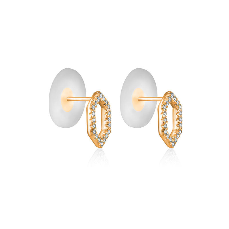 18k Gold Hollow Hexagonal Diamond Earring - Genevieve Collection