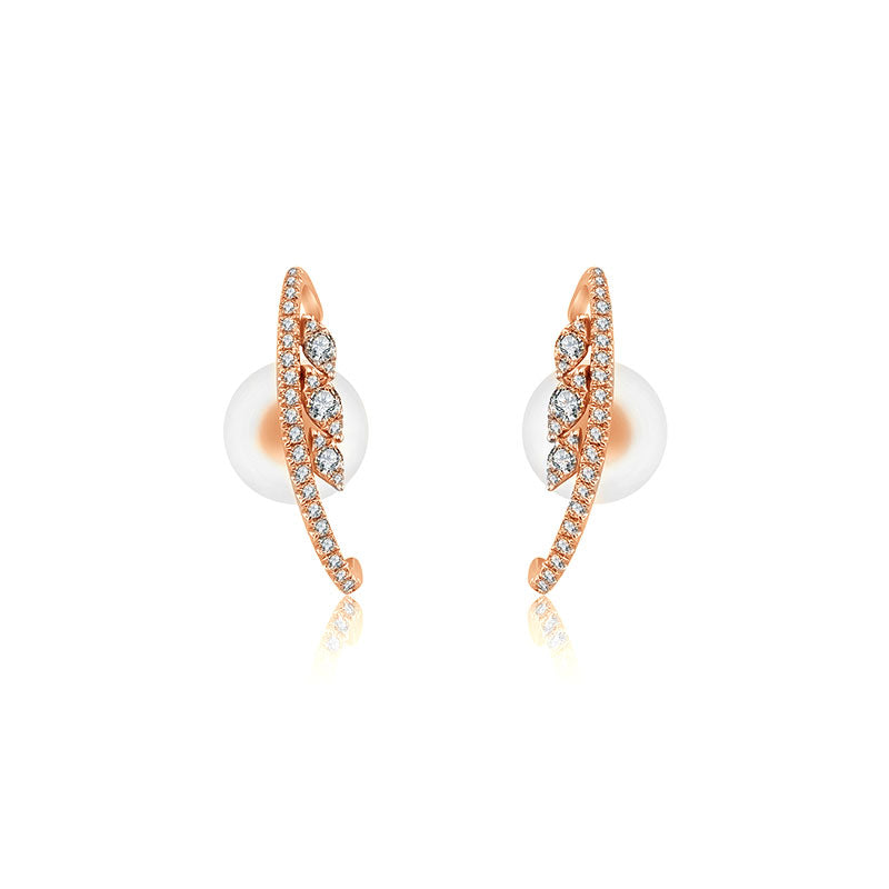 18k Gold Marquise Pattern Half Hoop Diamond Earring - Genevieve Collection