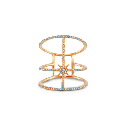 18k Gold Triple line Star Diamond Ring - Genevieve Collection