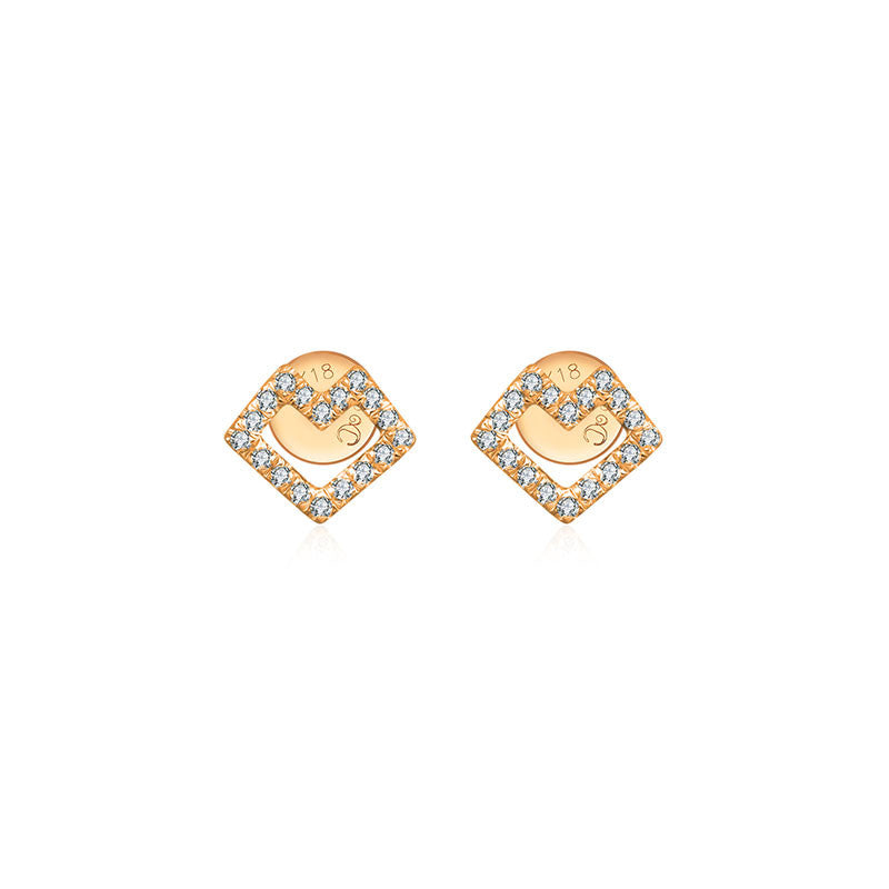 18k Gold Hollow Heart Shape Diamond Earring - Genevieve Collection