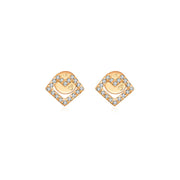18k Gold Hollow Heart Shape Diamond Earring - Genevieve Collection