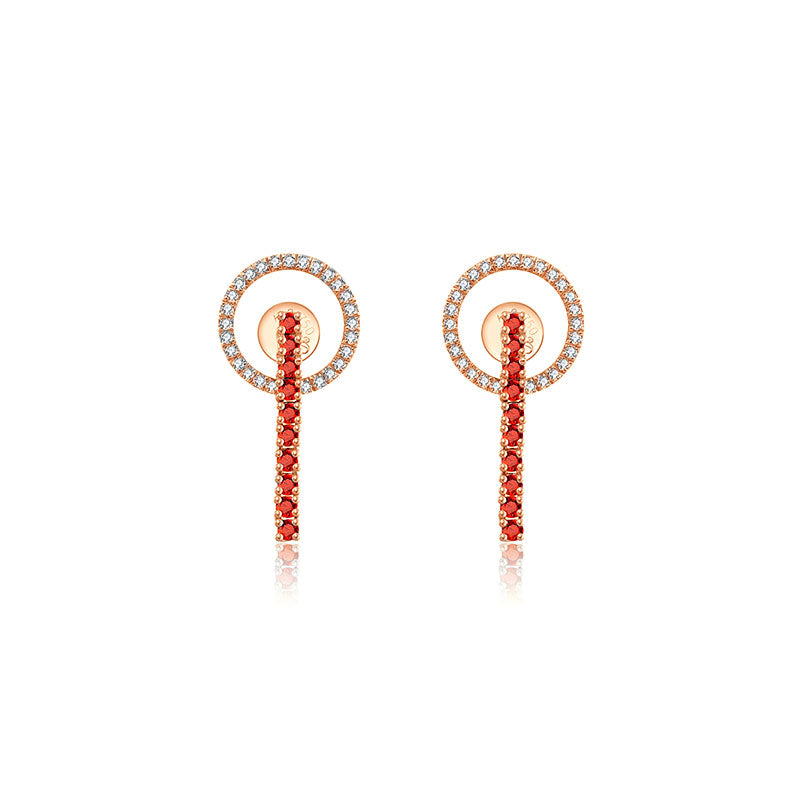 18k Gold Hollow Round Shape with Line Ruby Earring - Genevieve Collection