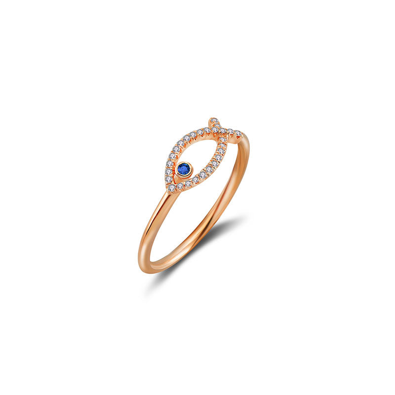 18k Gold Fish Shape Diamond Ring with Sapphire - Genevieve Collection