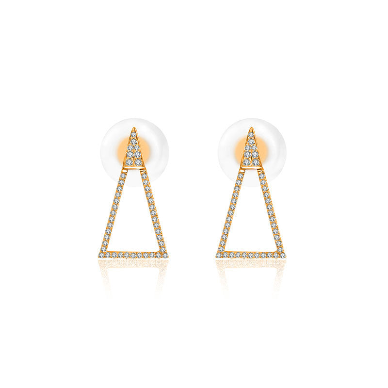 18k Gold Hollow Isosceles Triangle Diamond Earring - Genevieve Collection