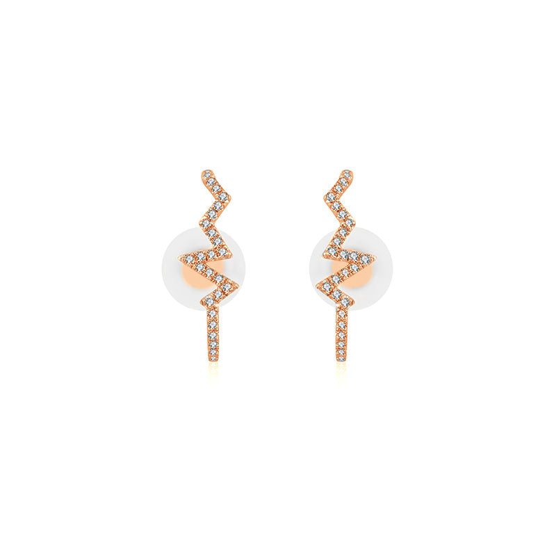 18k Gold Lightning Pattern Half Hoop Diamond Earring - Genevieve Collection