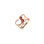 18k Gold Double Ruby Connected Diamond Ring - Genevieve Collection