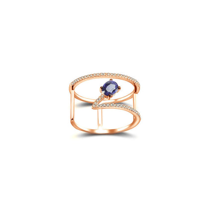 18k Gold Diamond Double Ring with Sapphire - Genevieve Collection