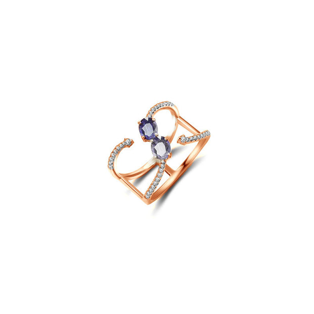 18k Gold Double Sapphire Connected Diamond Ring - Genevieve Collection