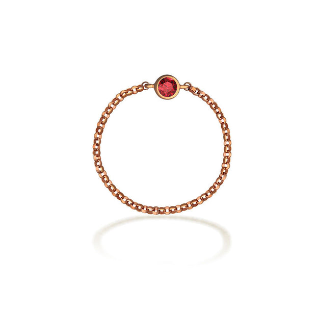 18k Gold January Birthstone Garnet Chain Ring - Genevieve Collection