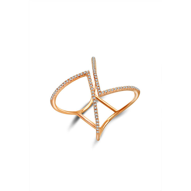 18k Gold Double Arrow Diamond Open Ring - Genevieve Collection