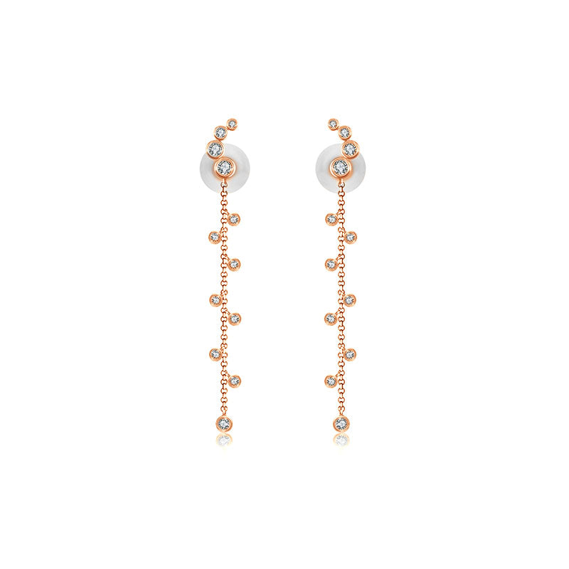 18k Gold Round Pattern Dangle Diamond Earring - Genevieve Collection