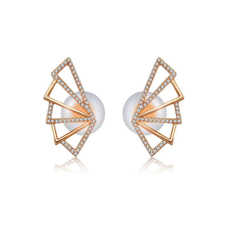 18k Gold Fan Shape Diamond Earring - Genevieve Collection