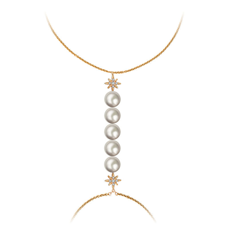 18k Gold Star Shape with Line Pearl 2 Way Diamond Bracelet - Genevieve Collection