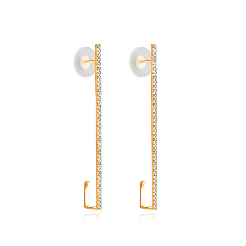 18k Gold Long Vertical Line Diamond Ear Cuff - Genevieve Collection