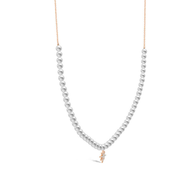 18k Gold Star Shape Diamond & Pearl Necklace - Genevieve Collection