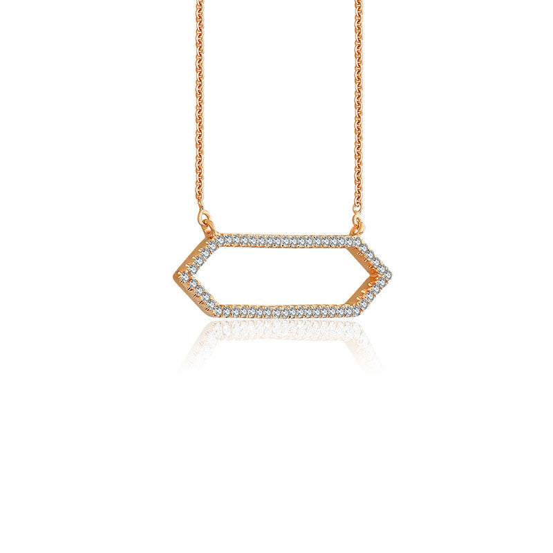 18k Gold Hollow Hexagonal Shape Diamond Necklace - Genevieve Collection