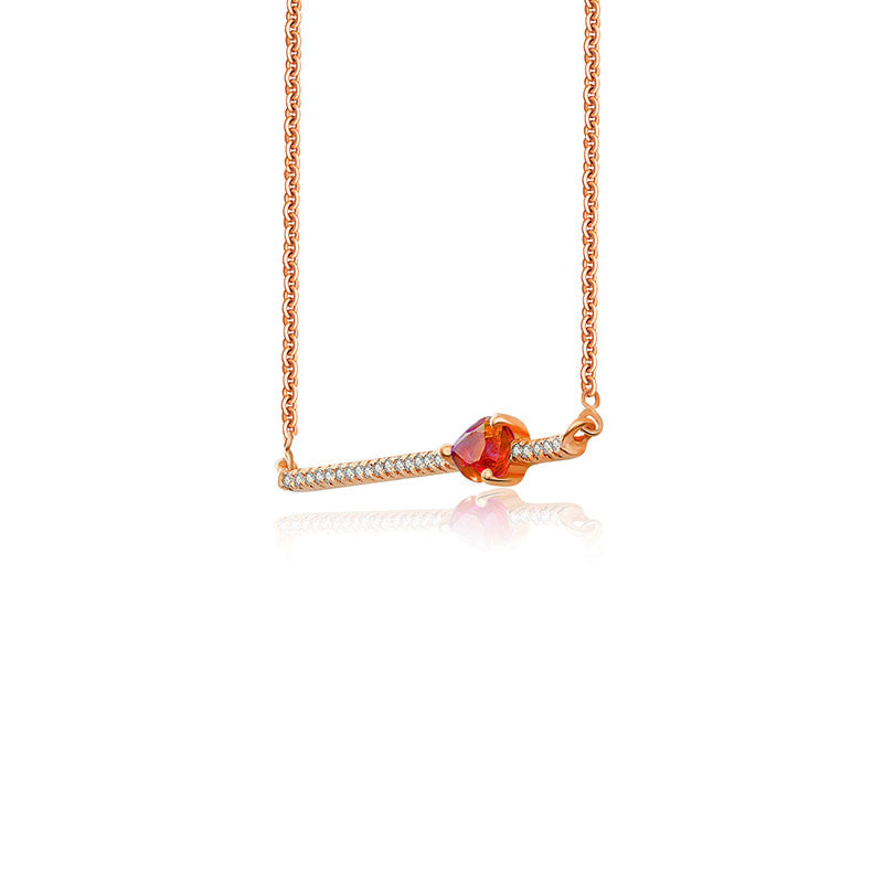 18k Gold Line Diamond Necklace with Drop Shape Ruby - Genevieve Collection