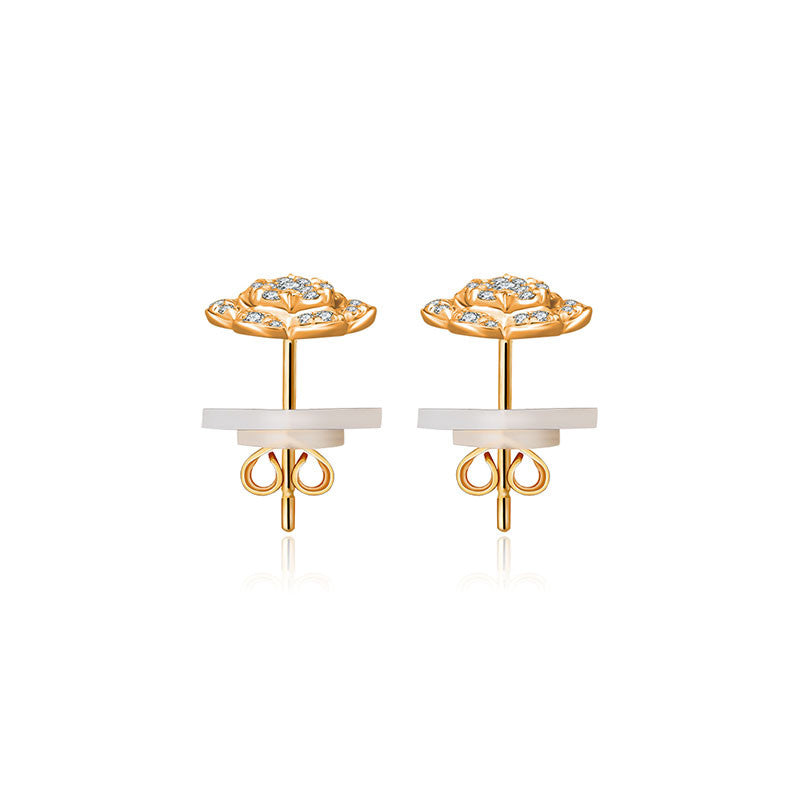 18k Gold Flower Shape Diamond Earring - Genevieve Collection