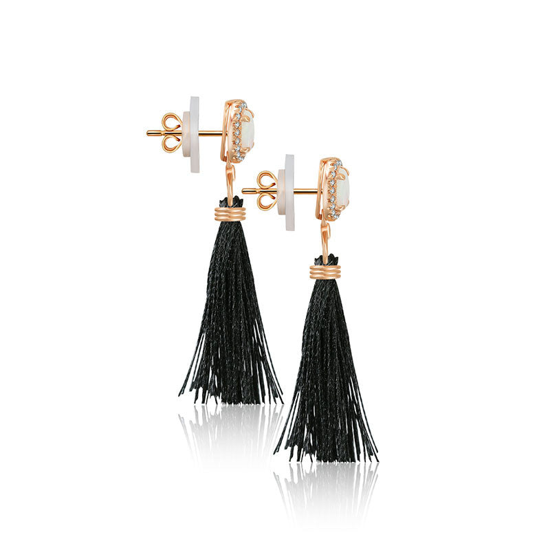 18k Gold Tassel Diamond Earring With Opal - Genevieve Collection