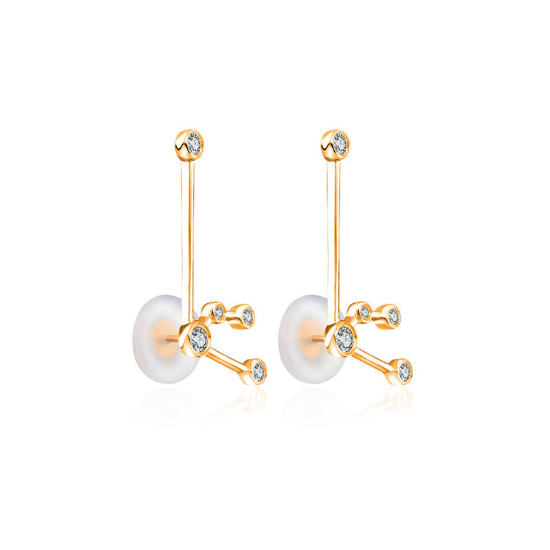 Aquarius Zodiac Constellation Earring 18k Gold & Diamond - Genevieve Collection