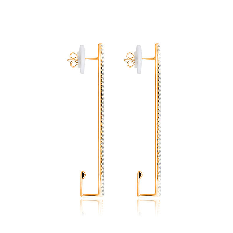 18k Gold Long Vertical Line Diamond Ear Cuff - Genevieve Collection