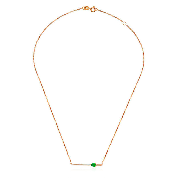 18k Gold Line Diamond Necklace with Drop Shape Emerald - Genevieve Collection