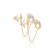 18k Gold Leaf Shape with Chain Diamond Ear Cuff & Earring - Genevieve Collection