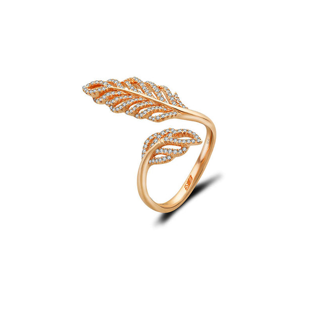 18k Gold Leaf Shape Open Diamond Ring - Genevieve Collection