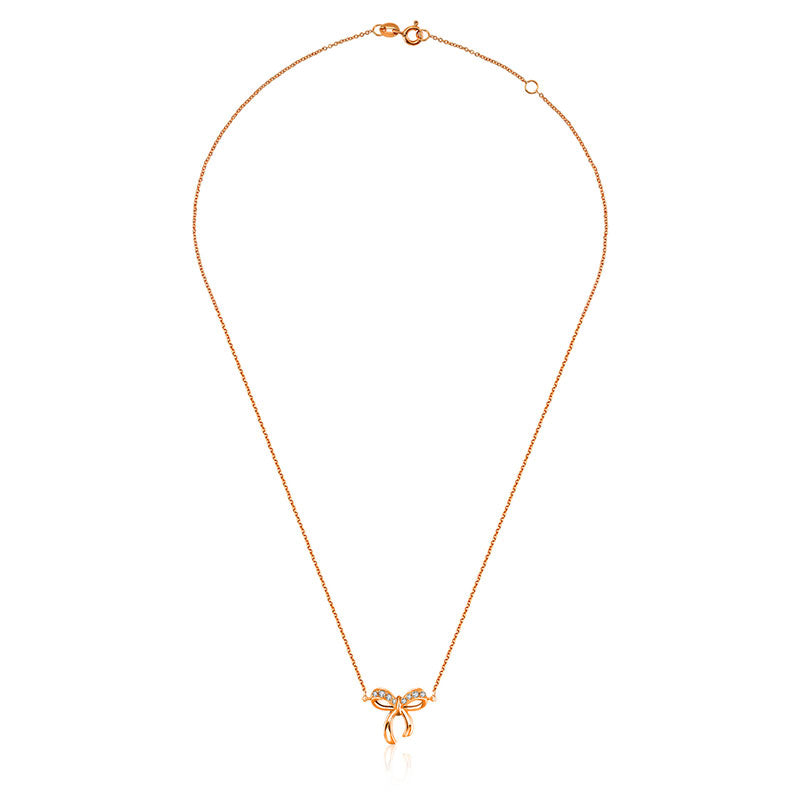 18k Gold Ribbon Bow Diamond Necklace - Genevieve Collection