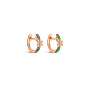 18k Gold Hoop Diamond And Emerald Earring with Flower Pattern - Genevieve Collection
