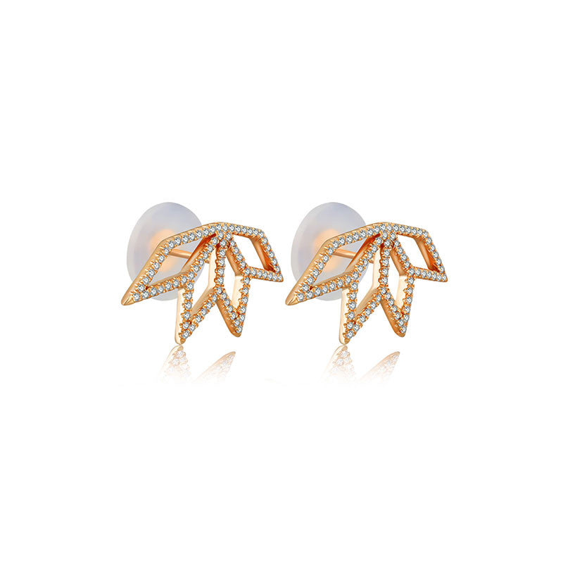 18k Gold Hollow Leaf Shape Diamond Earring - Genevieve Collection