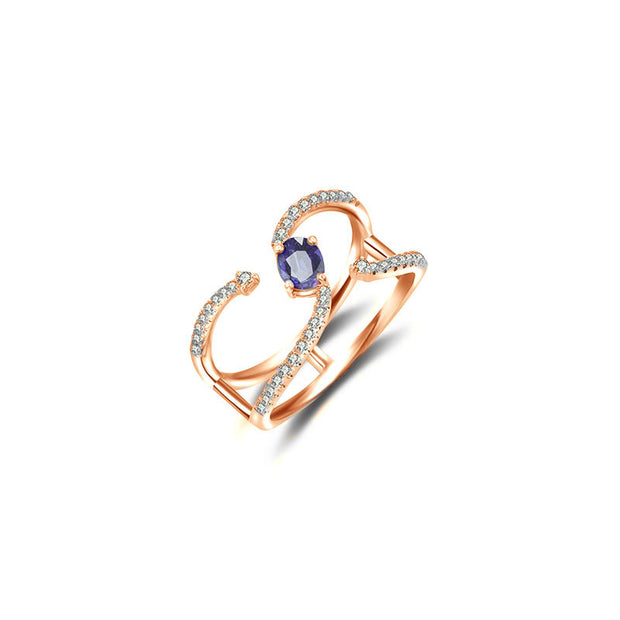 18k Gold Single Sapphire Connected Diamond Ring - Genevieve Collection