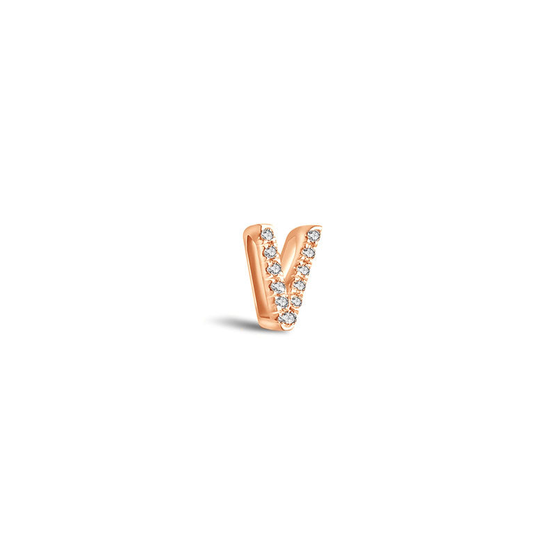 18k Gold Initial Letter "V" Diamond Pandent + Necklace - Genevieve Collection