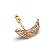 18k Gold Feather Shape Single Earring Jacket With Round Diamond (Half Pair) - Genevieve Collection