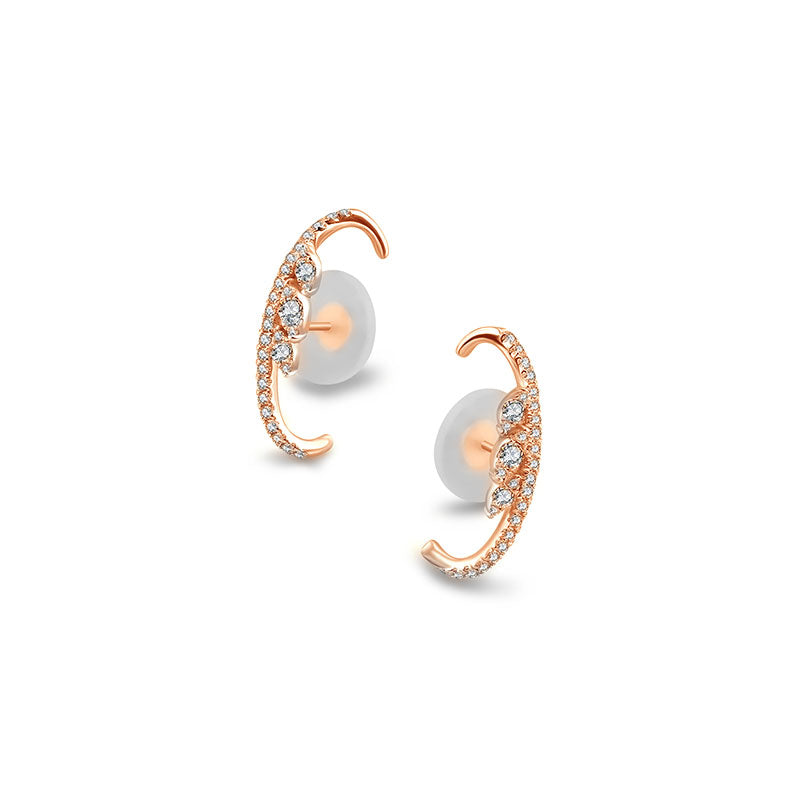 18k Gold Marquise Pattern Half Hoop Diamond Earring - Genevieve Collection