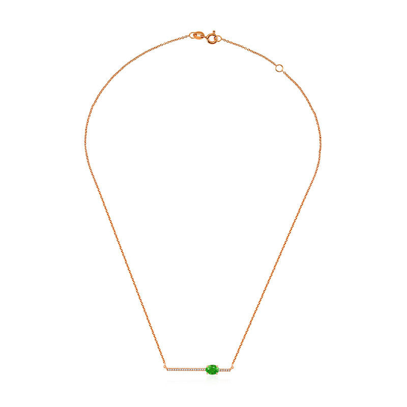 18k Gold Line Diamond Necklace with Emerald - Genevieve Collection