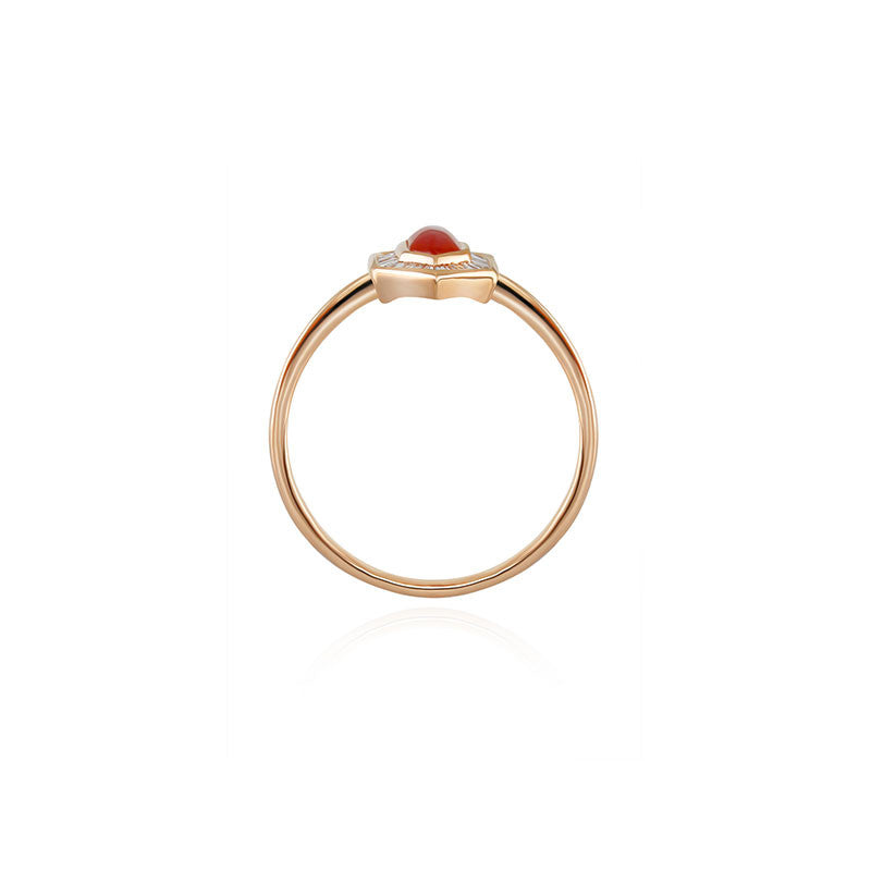 18k Gold Hexagonal Shape Pink Shell Diamond Ring - Genevieve Collection