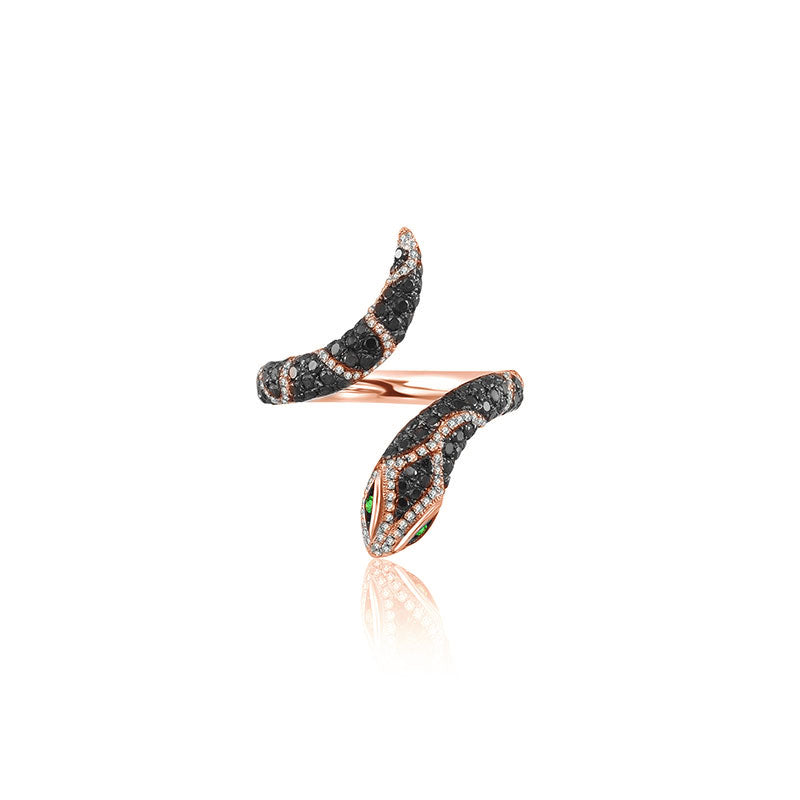 18k Gold Snake Shape Diamond Open Ring - Genevieve Collection