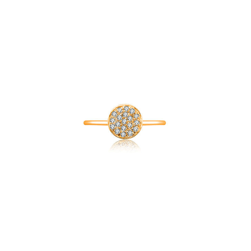 18k Gold Round Shape Pave Diamond Ring - Genevieve Collection