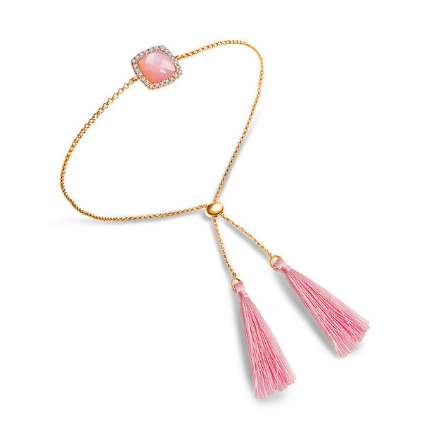 18k Gold Pink Shell Diamond Bracelet with Pink Tassel - Genevieve Collection