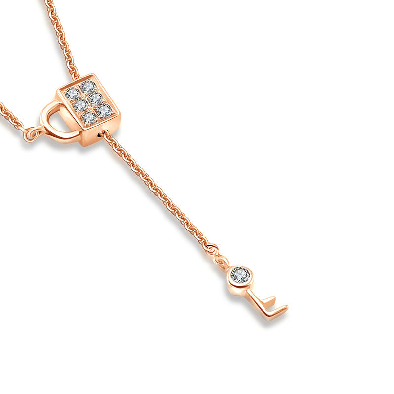 18k Gold Lock And Key Shape Adjustable Diamond Necklace - Genevieve Collection