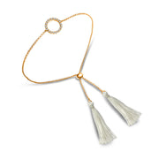 18k Gold Round Shape Diamond Bracelet with White Tassel - Genevieve Collection
