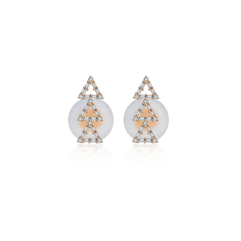18k Gold Triple Hollow Triangle Diamond Earring - Genevieve Collection