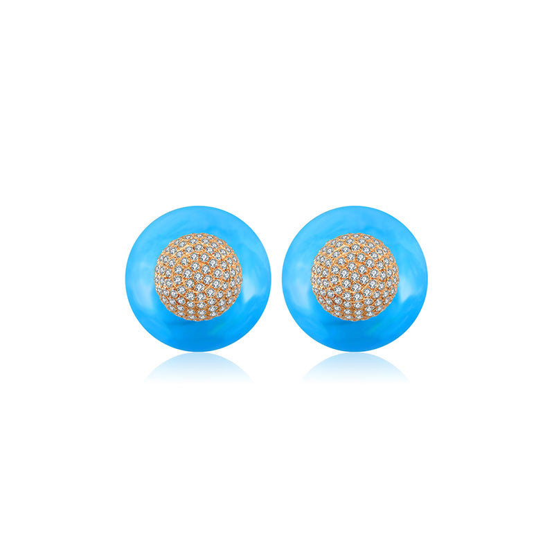 18k Gold 2 Ways Turquoise Diamond Earring in Half Round sphere - Genevieve Collection