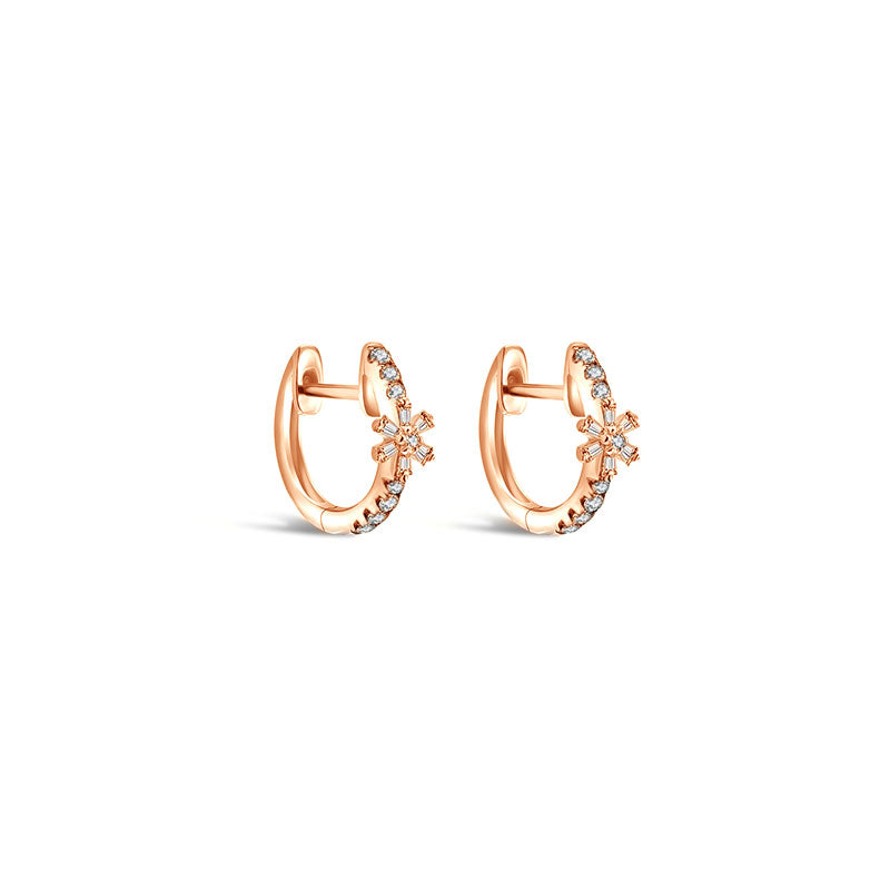 18k Gold Hoop Diamond Earring with Flower Pattern - Genevieve Collection