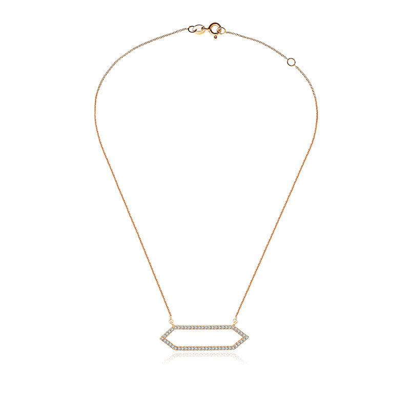 18k Gold Hollow Hexagonal Shape Diamond Necklace - Genevieve Collection