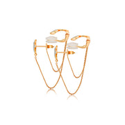 18k Gold Star Shape with Chain Diamond Ear Cuff & Earring - Genevieve Collection