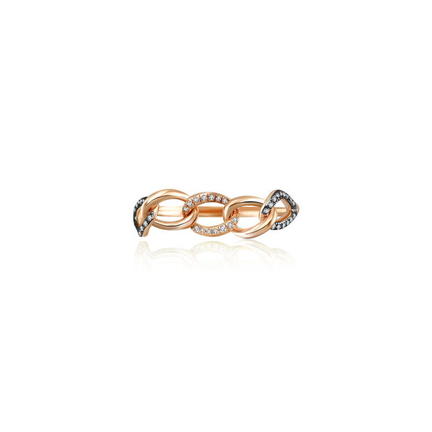 18k Gold Chain Shape Diamond Ring Mix With Black Gold - Genevieve Collection